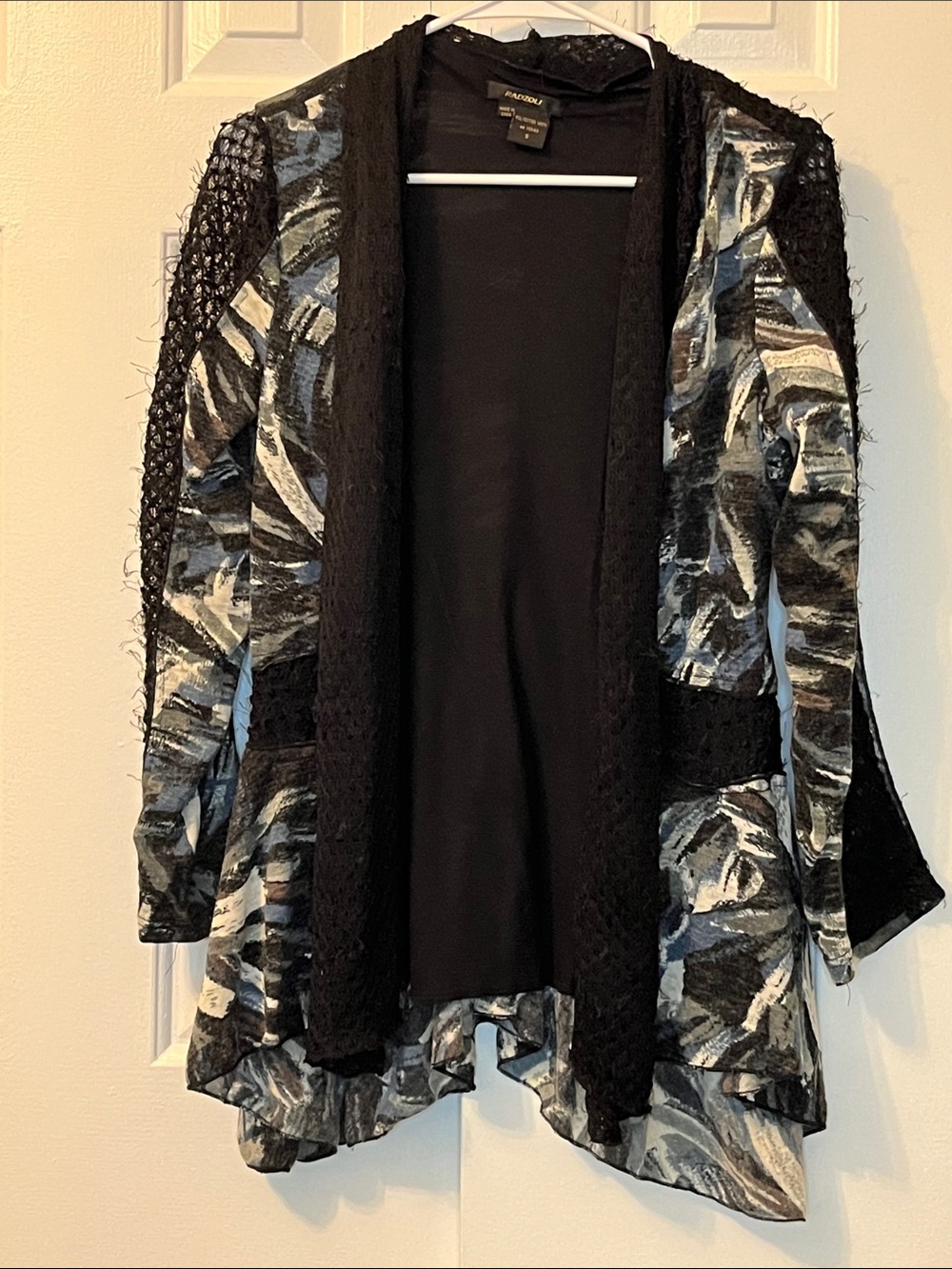 Radzoli Textured Art Cardigan Open Front Black Blue Size S